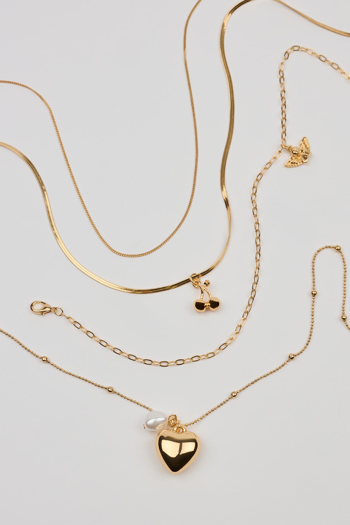 Set of 4 Angel and Cherry Pendant Necklaces